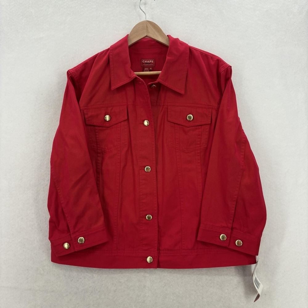 Vintage Chaps Denim Jacket Womens XL Newport Red Snap Front Cotton Trucker NWT